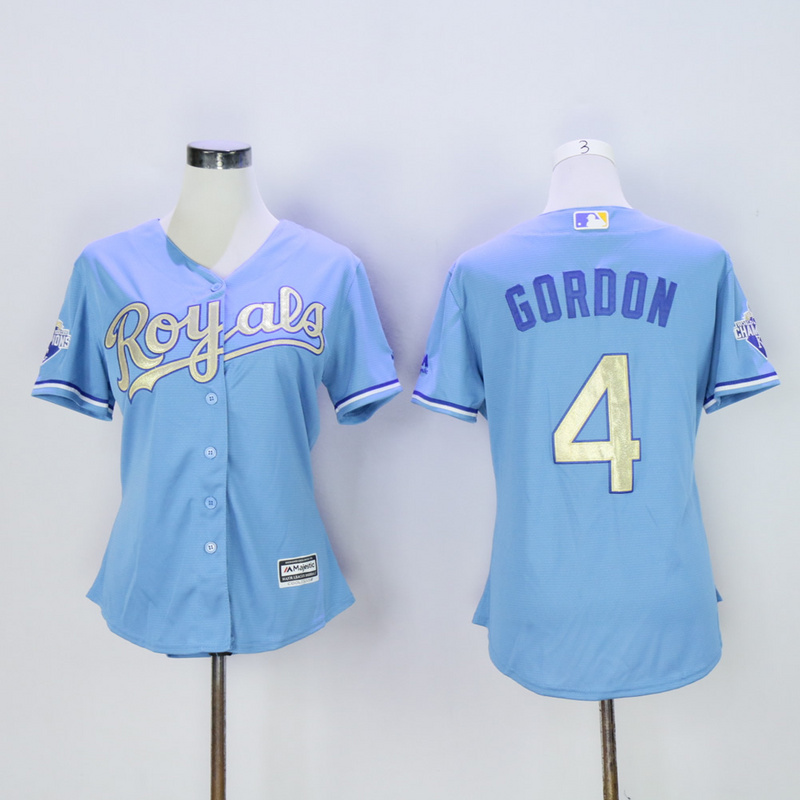 Women Kansas City Royals #4 Gordon Light Blue Champion MLB Jerseys